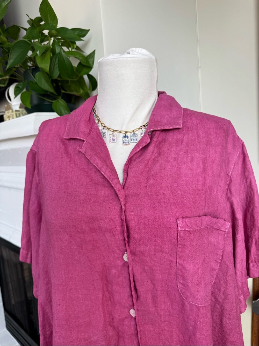 L.L. Bean Women's Short Sleeve Button-Down Top in Fuchsia